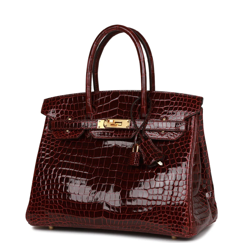 HE&ME Birkin 30 Bordeaux Shiny Porosus Crocodile Gold Hardware