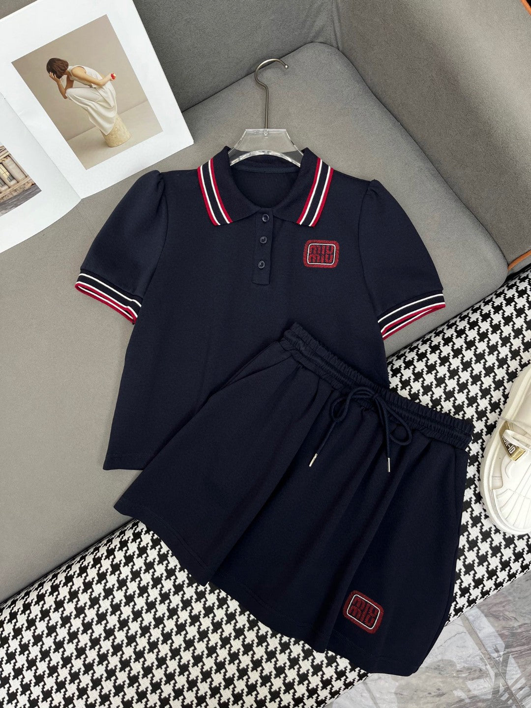 Alphabet embroidery decorated casual half skirt set