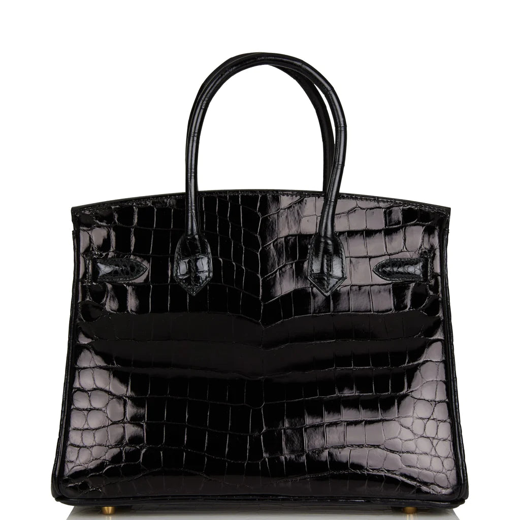 HE&ME Birkin 30 Black Shiny Niloticus Crocodile Gold Hardware