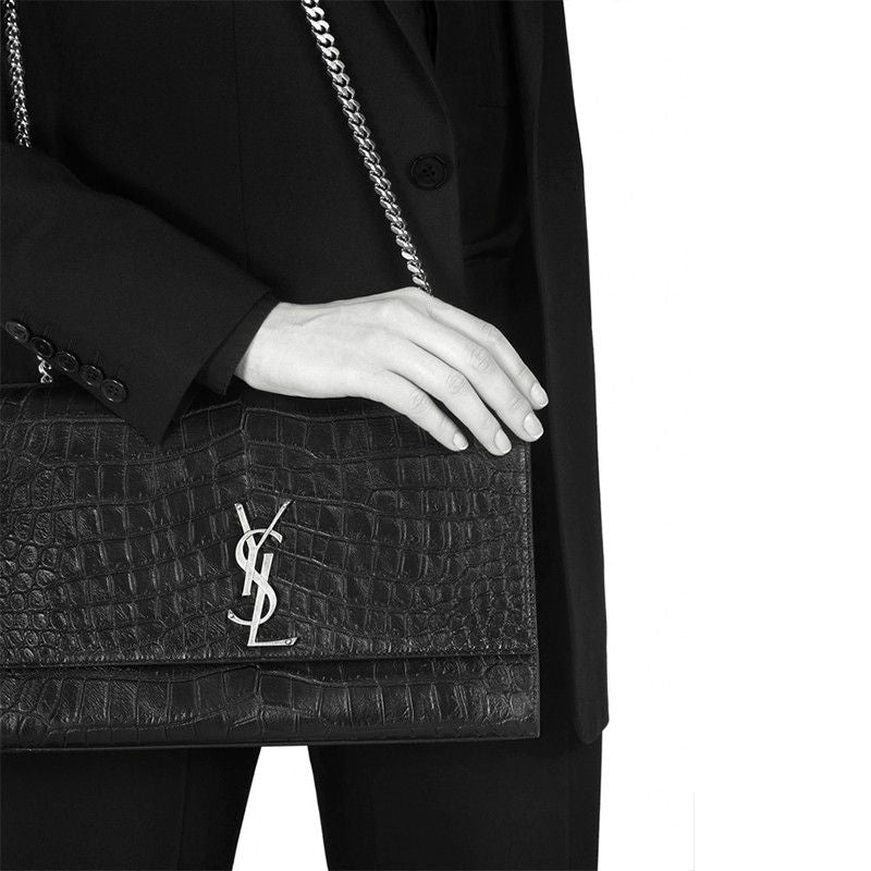 Bolso Kate grande en piel de cocodrilo negra L