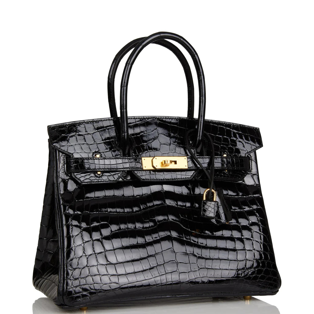 HE&ME Birkin 30 Black Shiny Niloticus Crocodile Gold Hardware