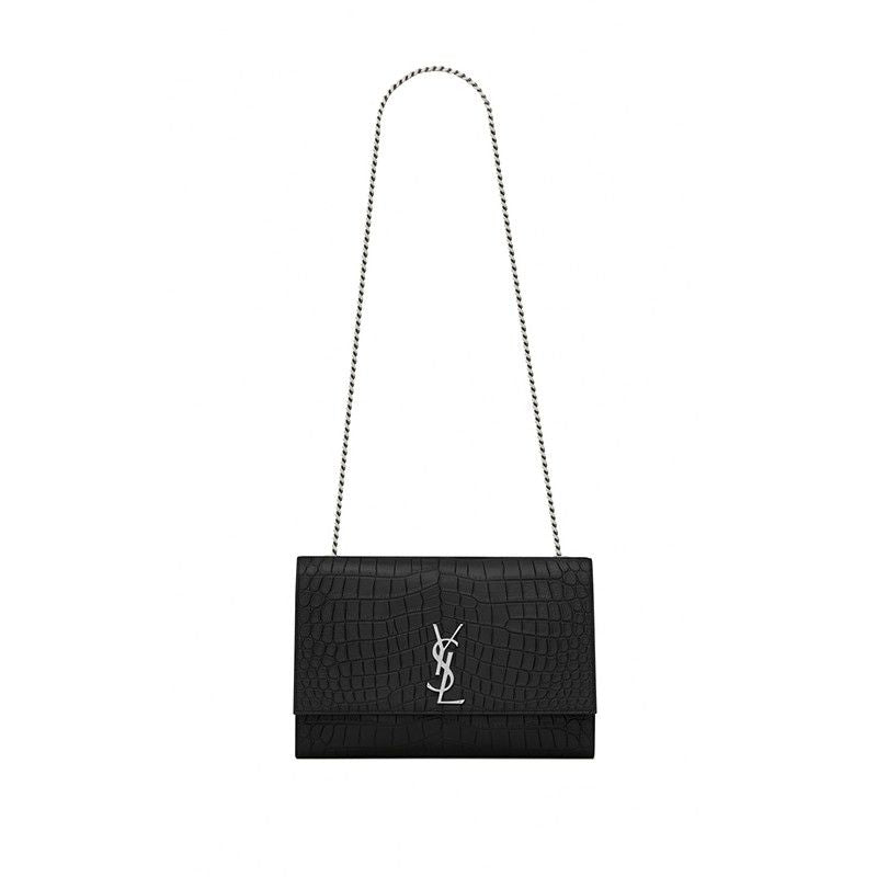 Bolso Kate grande en piel de cocodrilo negra L