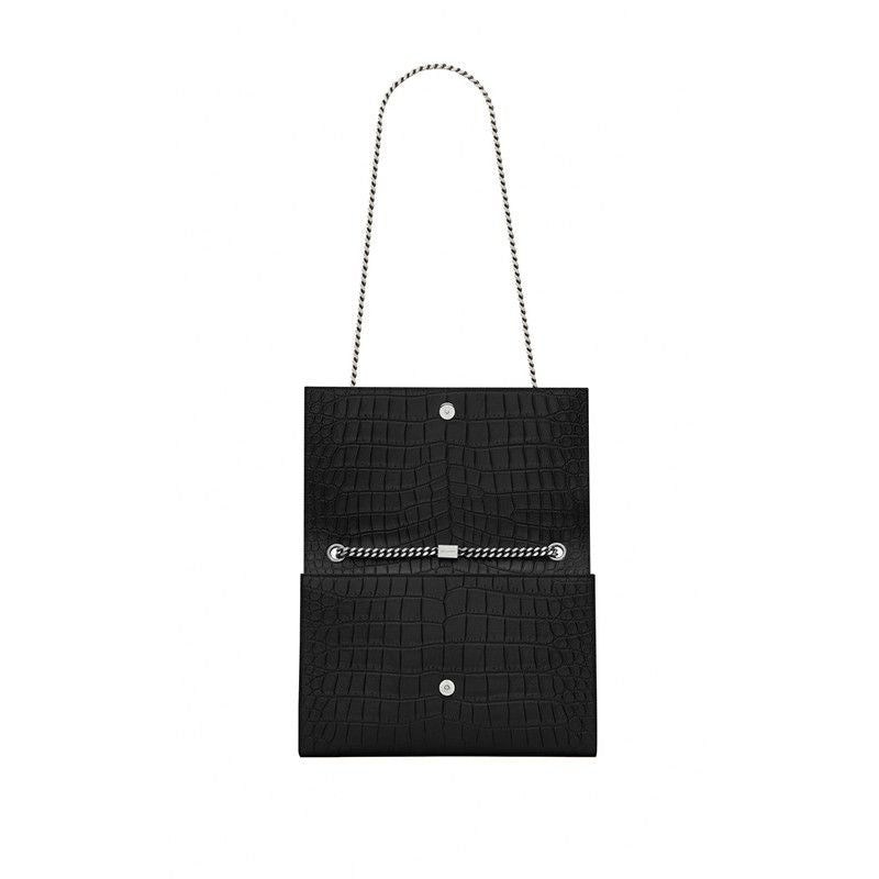 Bolso Kate grande en piel de cocodrilo negra L