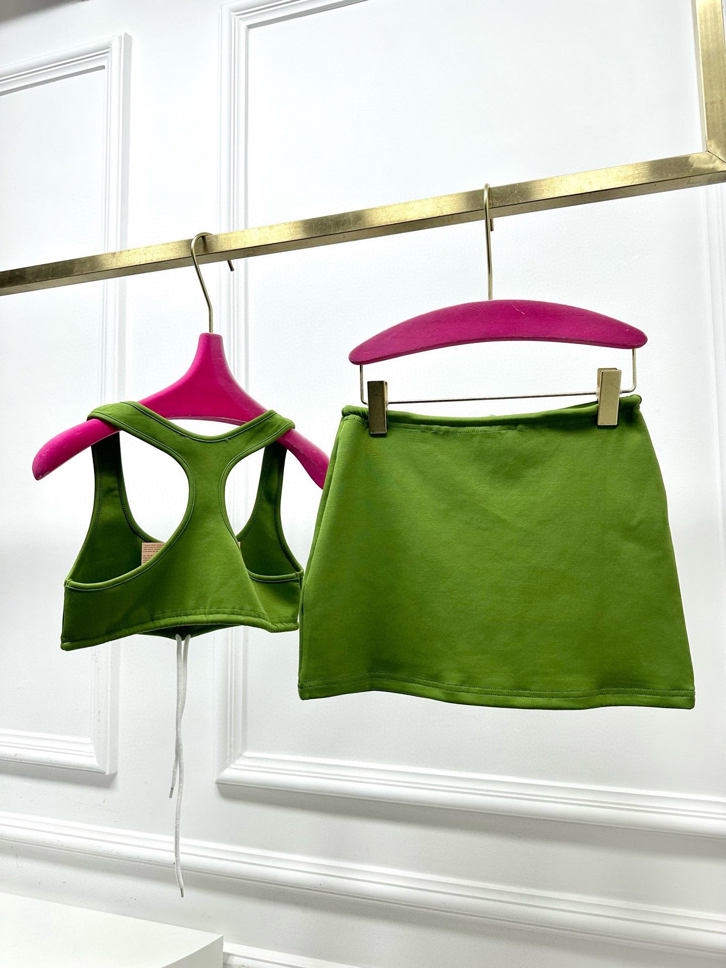 Simple Embroidered Vest And Drawstring Skirt Set