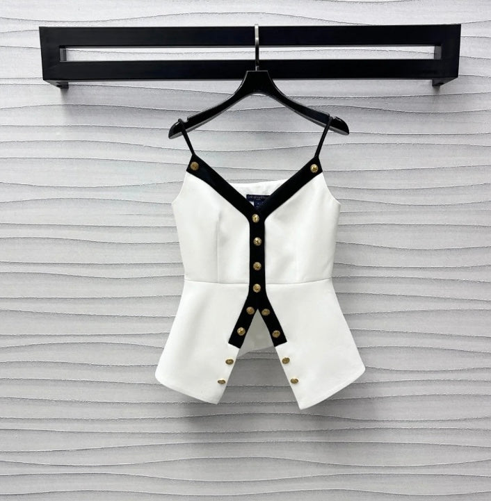 Wear a small suspender vest in a color matching suit.