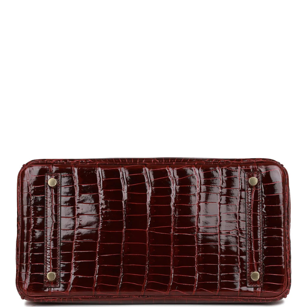 HE&ME Birkin 30 Bordeaux Shiny Porosus Crocodile Gold Hardware