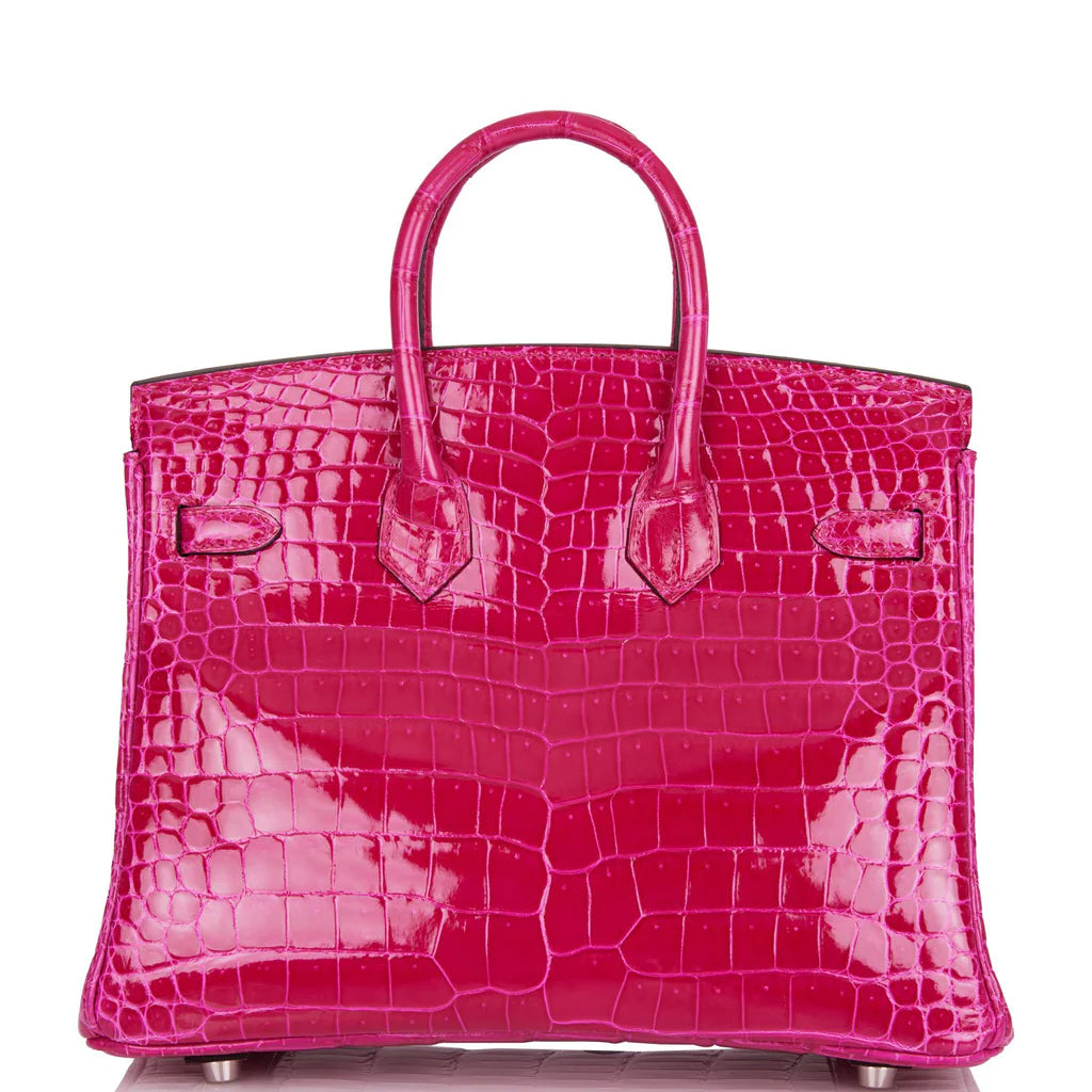 HE&ME Birkin 25 Rose Mexico Shiny Porosus Crocodile Palladium Hardware