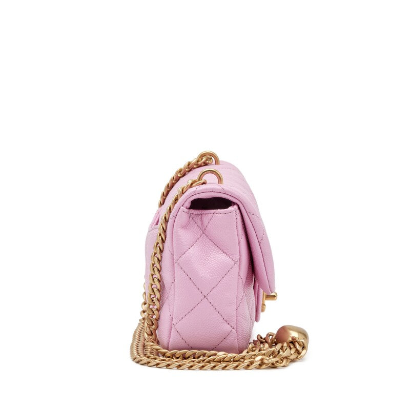 Pink Quilted Caviar Heart Crush Brushed Gold Hardware