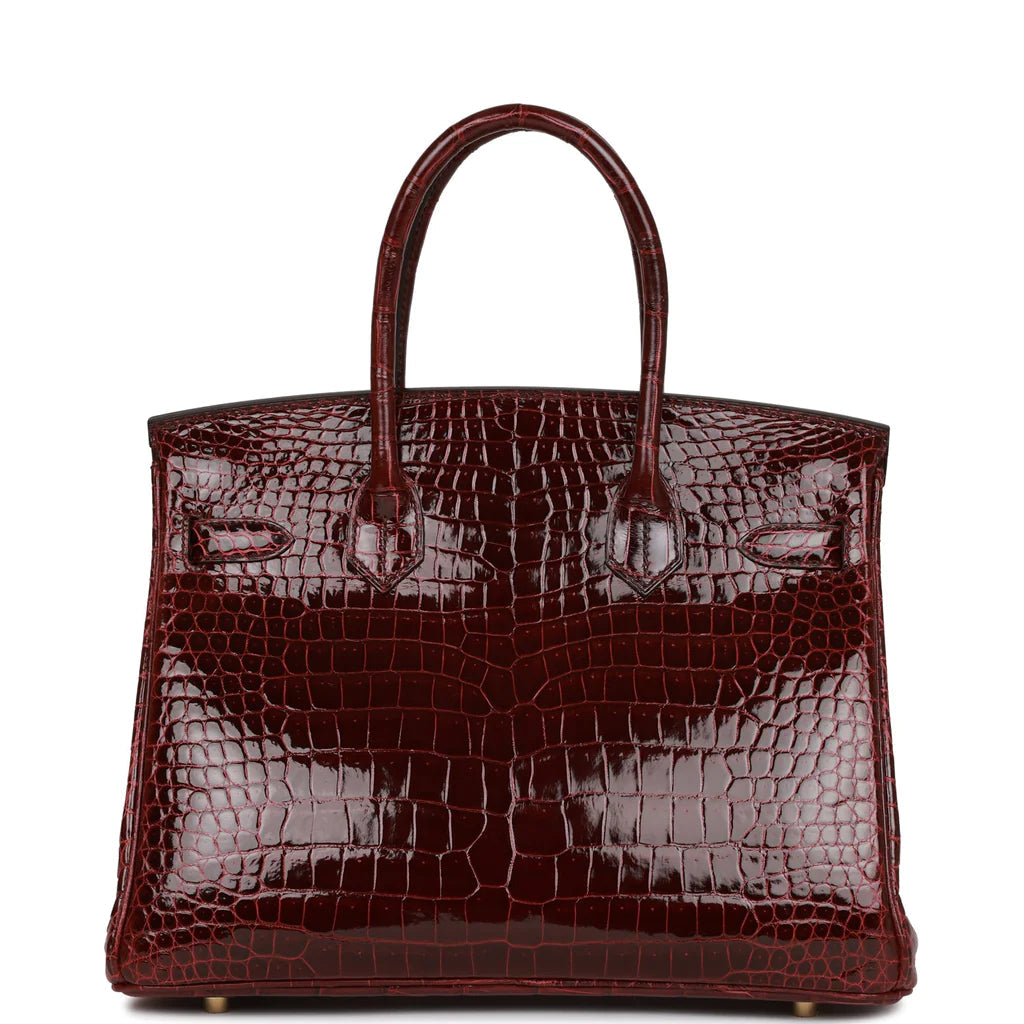 HE&ME Birkin 30 Bordeaux Shiny Porosus Crocodile Gold Hardware