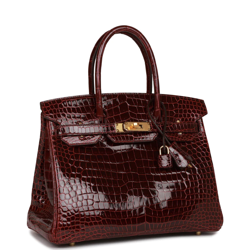 HE&ME Birkin 30 Bordeaux Shiny Porosus Crocodile Gold Hardware