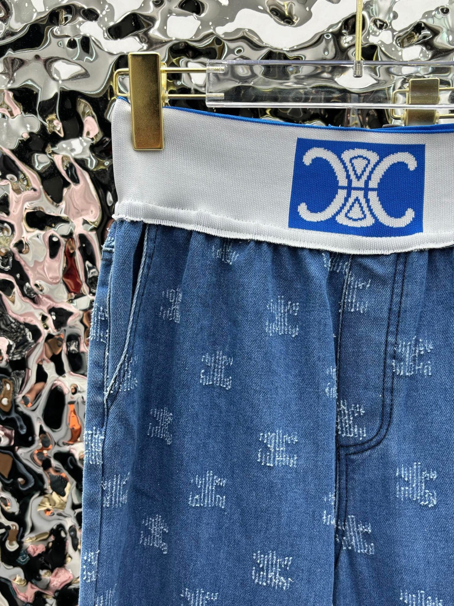 All-Over Print Washed Denim Jeans