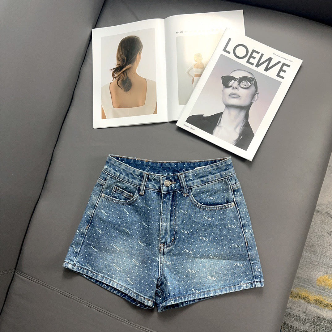 Polka dot vintage denim shorts