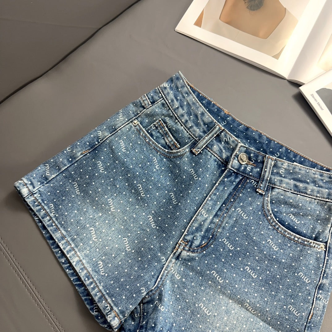 Polka dot vintage denim shorts