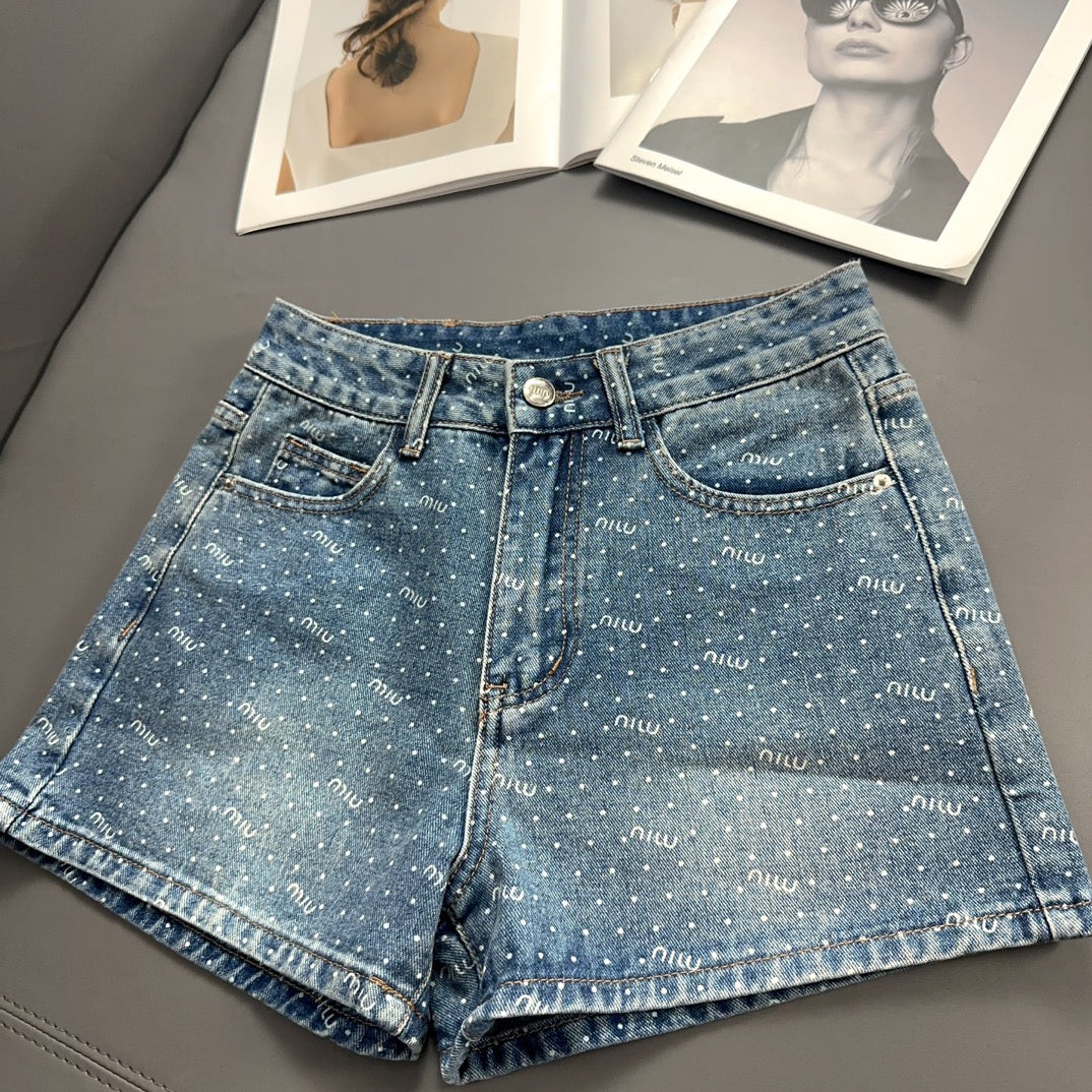 Polka dot vintage denim shorts
