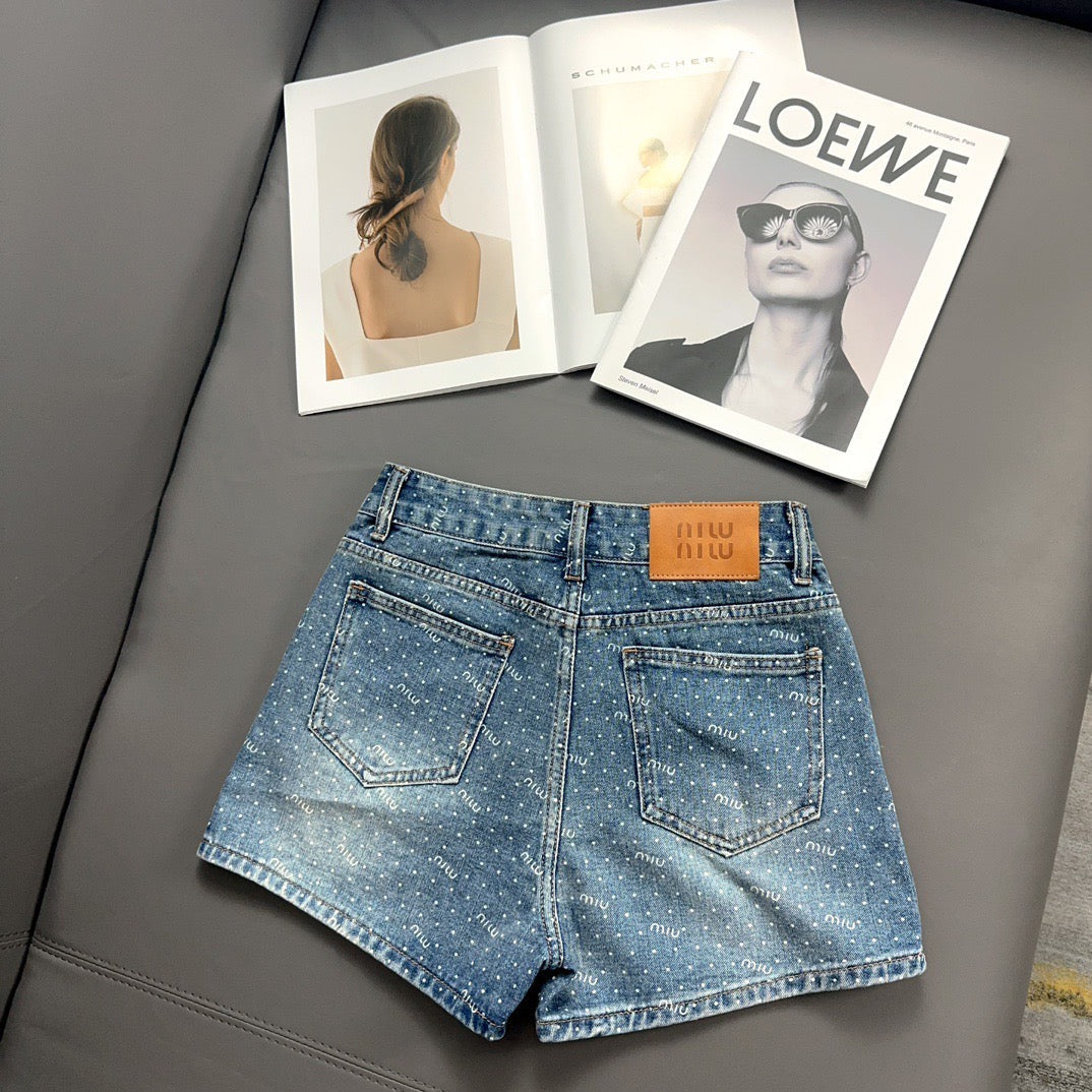 Polka dot vintage denim shorts
