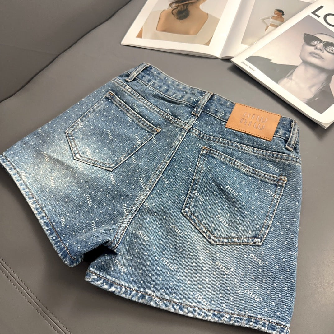 Polka dot vintage denim shorts