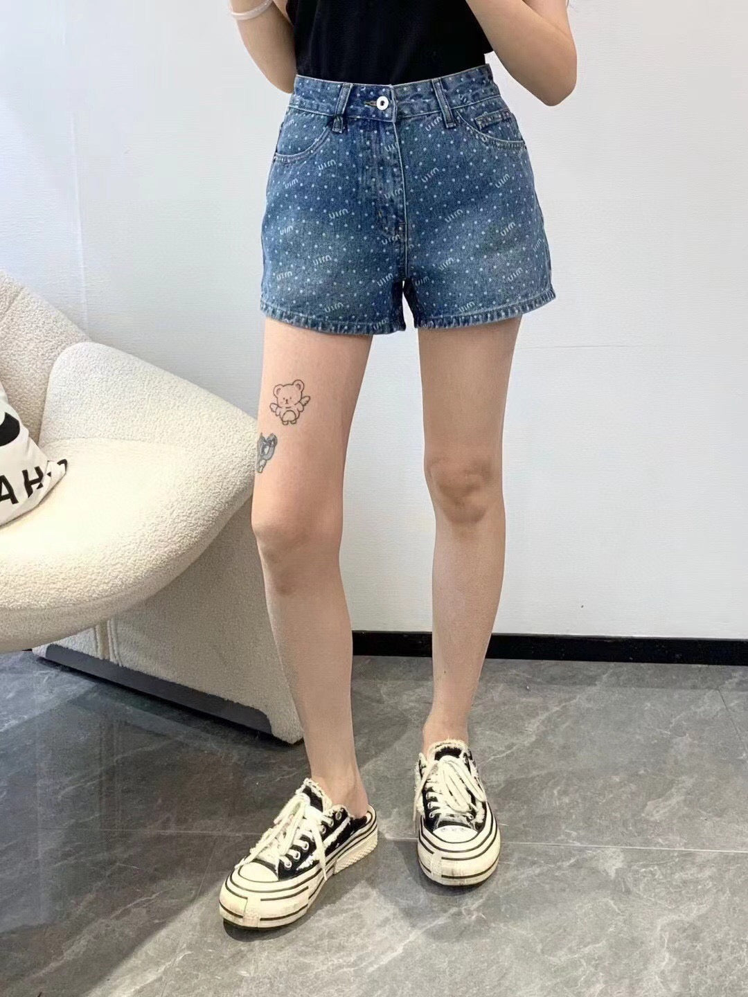 Polka dot vintage denim shorts
