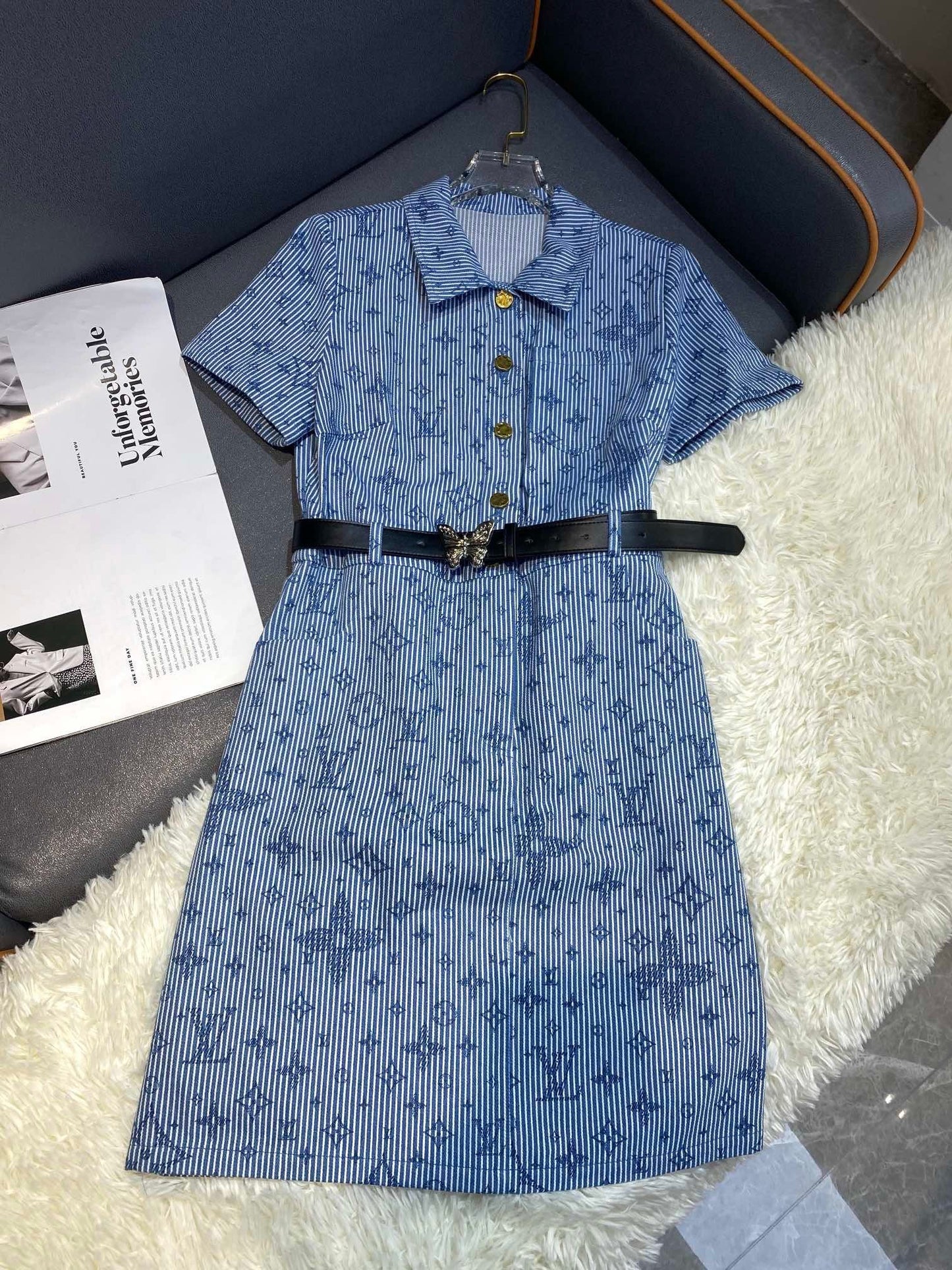 Collared dress-paired with a waist belt