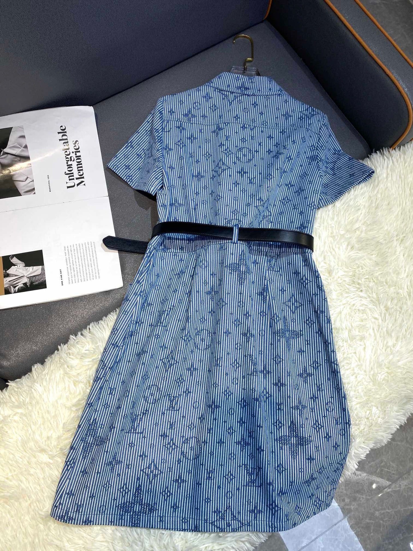 Collared dress-paired with a waist belt