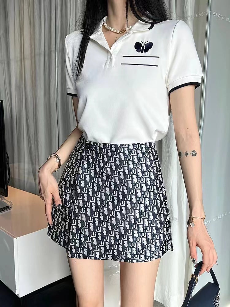 Casual Polo Shirt Embroidered Shorts Suit