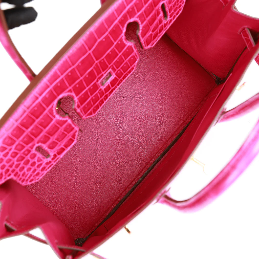 HE&ME Birkin 35 Rose Scheherazade Shiny Niloticus Crocodile Gold Hardware