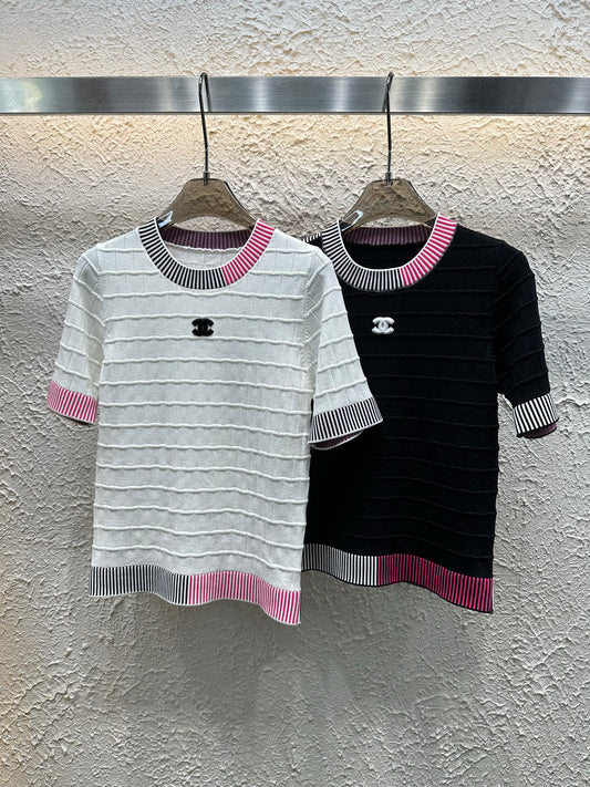 New color matching round collar knitted short sleeves