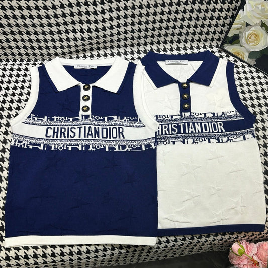 Color matching lapel knitted letter vest