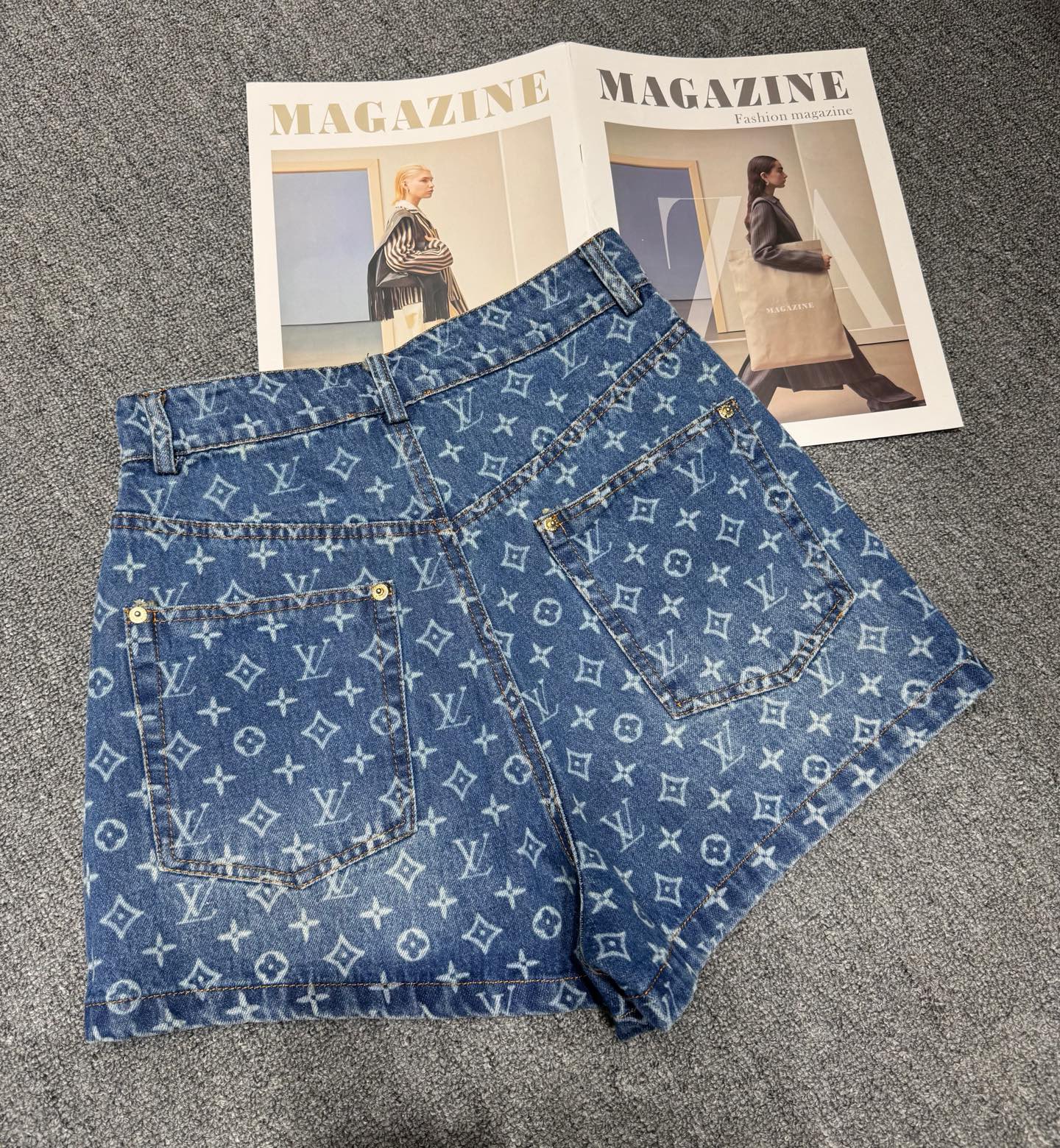 Denim shorts with monogram and two-tone letters