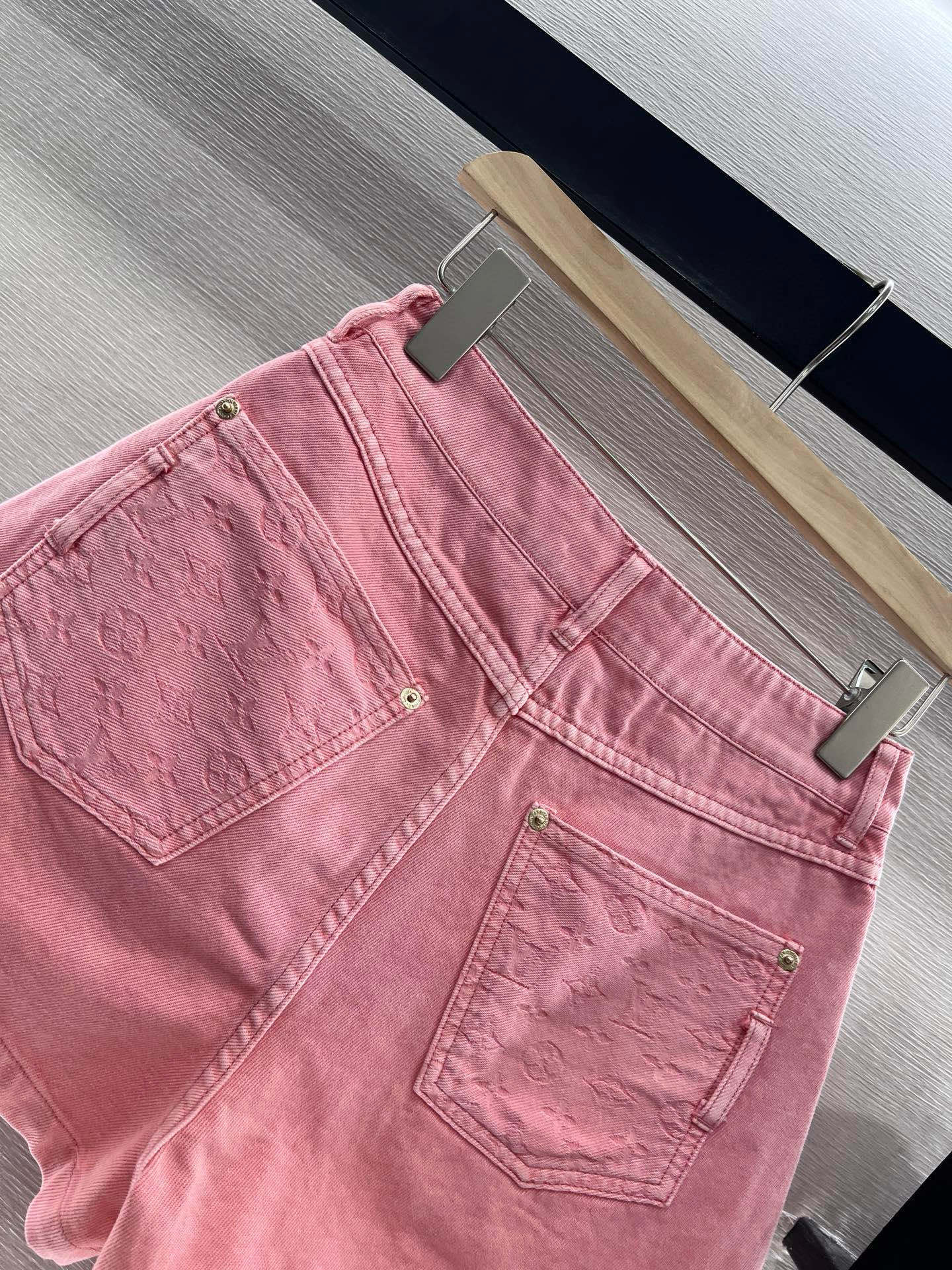 Pink Denim Jacquard Pocket Shorts