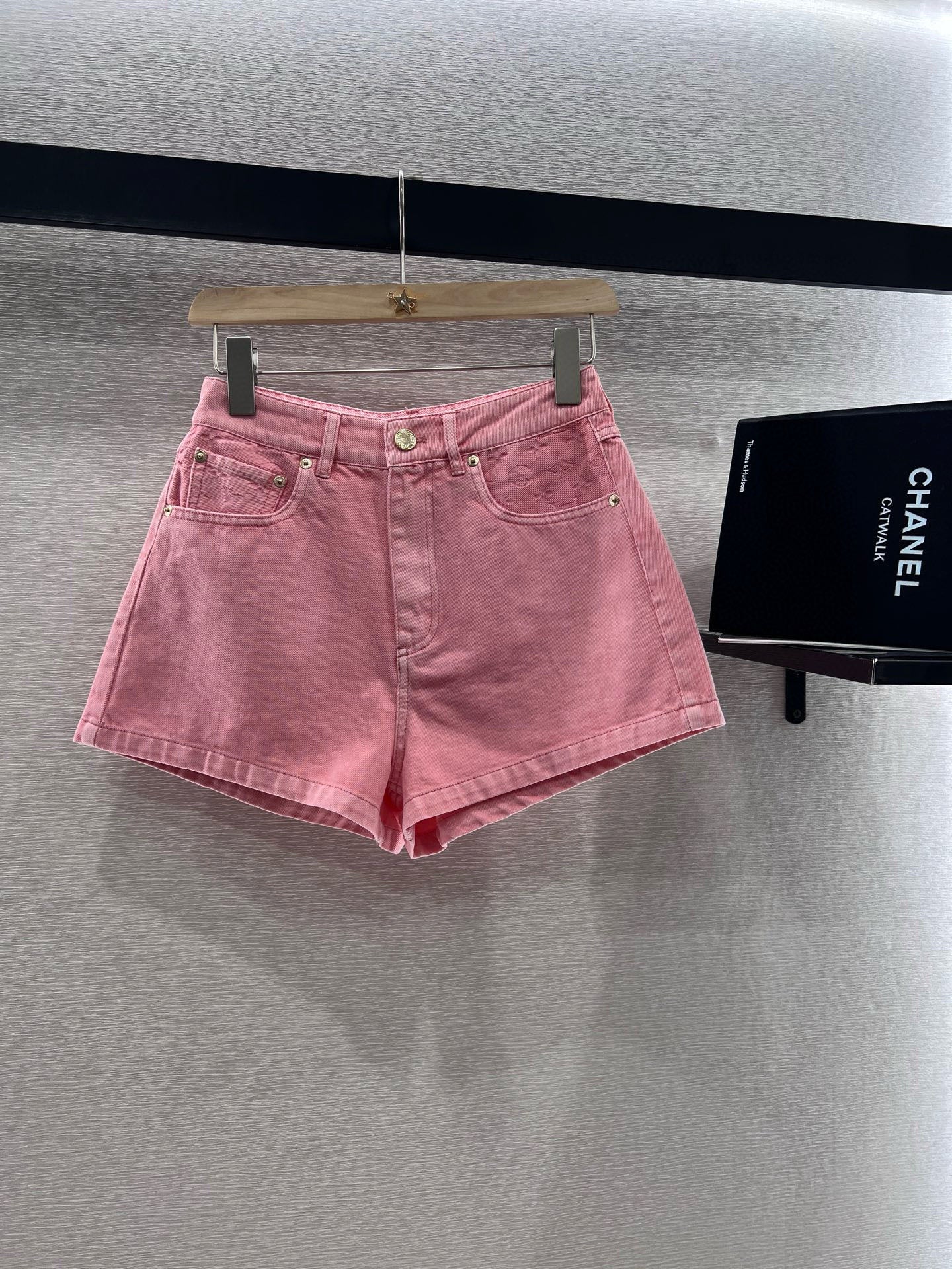 Pink Denim Jacquard Pocket Shorts