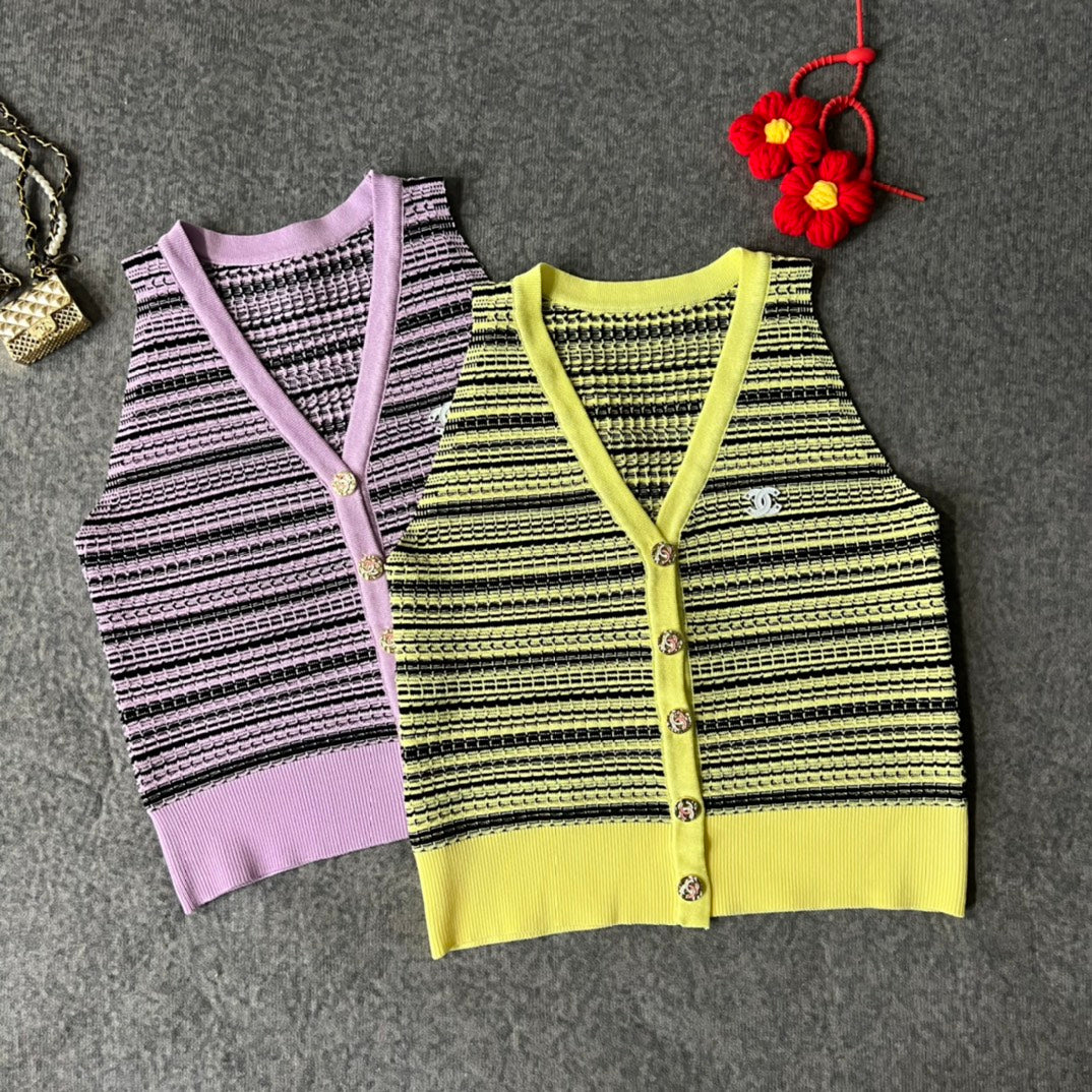 Sleeveless V-neck colorblock knitted vest