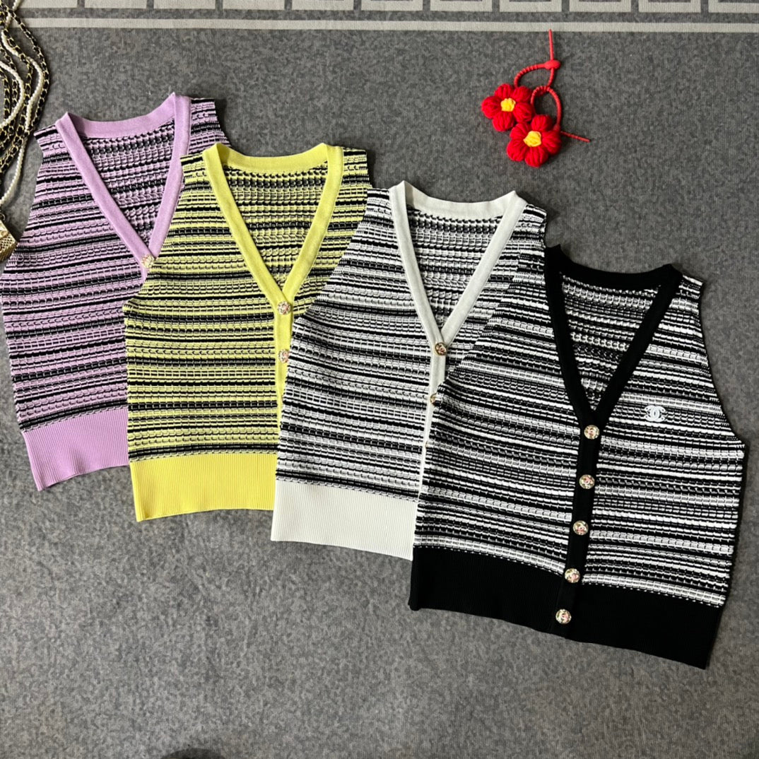 Sleeveless V-neck colorblock knitted vest