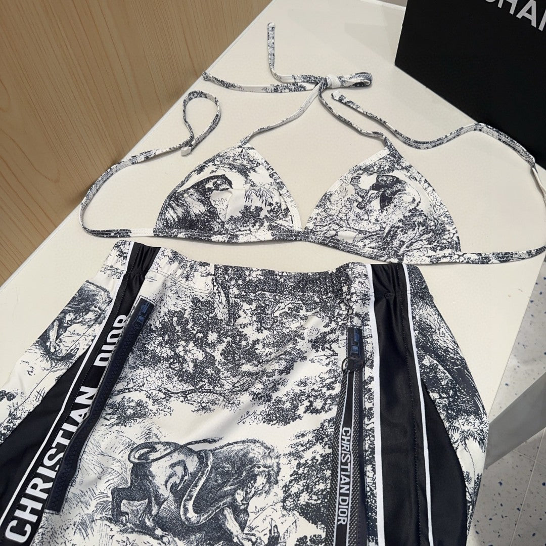 Classic artistic swimsuit three-piece set