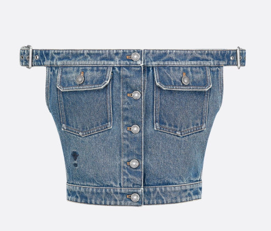 New one-shoulder tube top sexy denim jacket