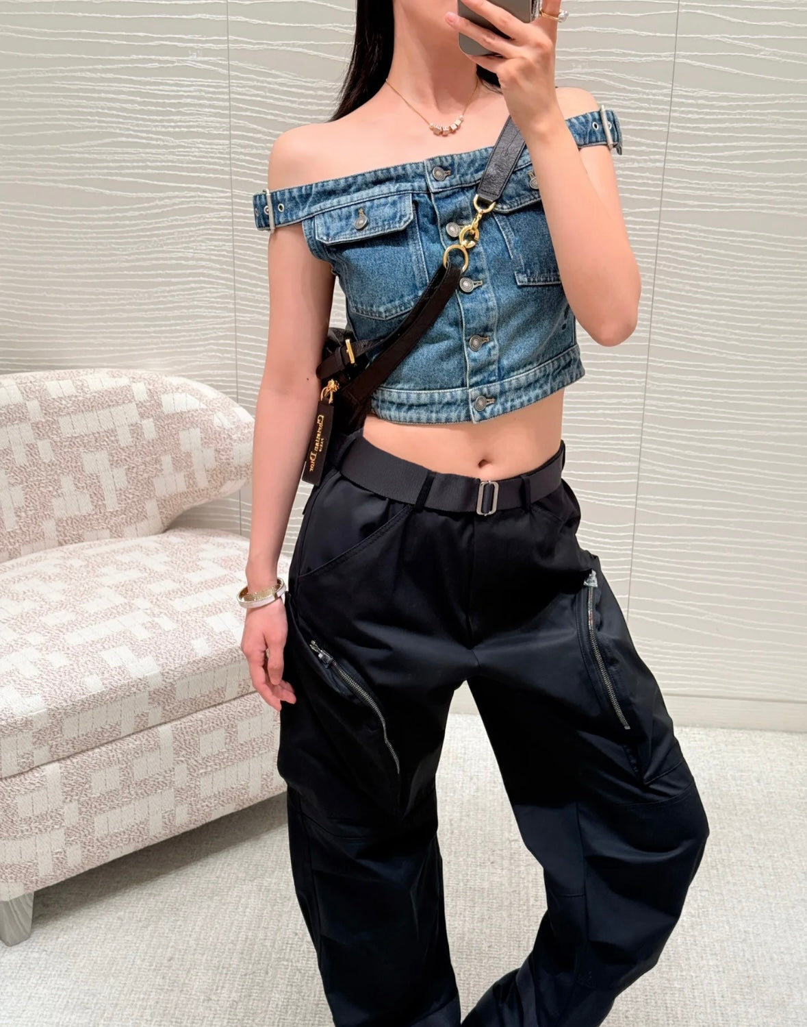 New one-shoulder tube top sexy denim jacket