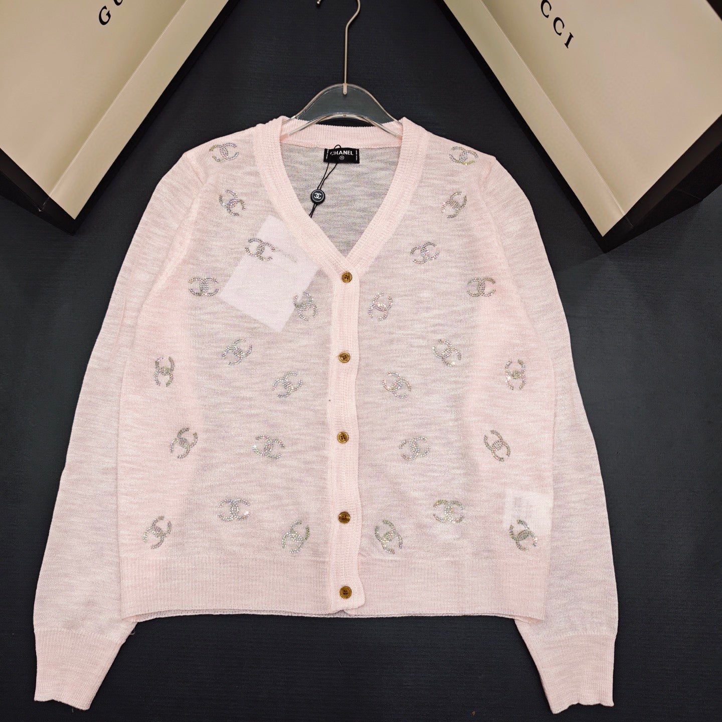 New tri-color hot bead V-neck thin cardigan