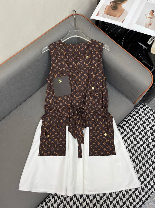 Logo-printed vest dress with leather trimmings