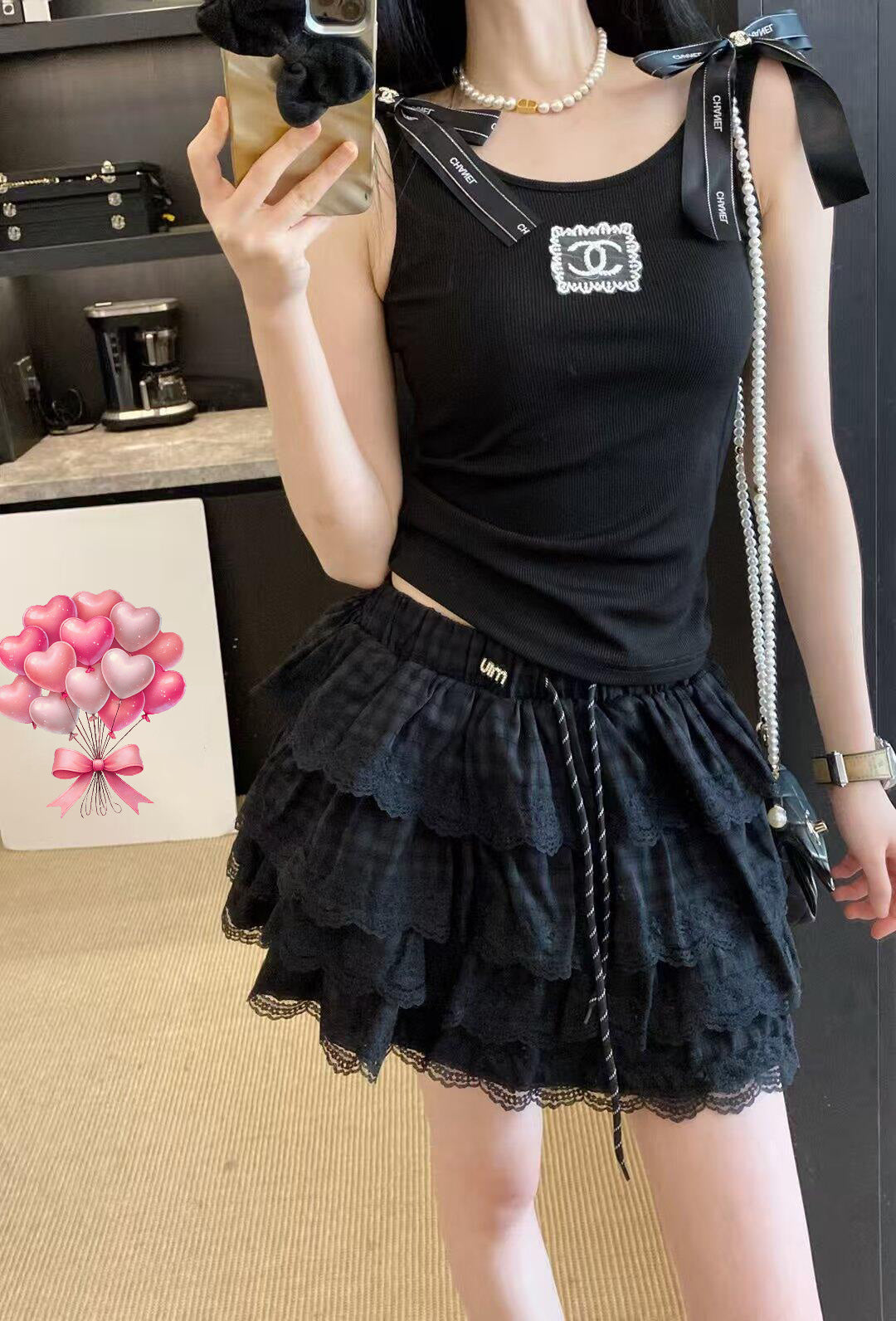 New mesh logo bow knitted vest