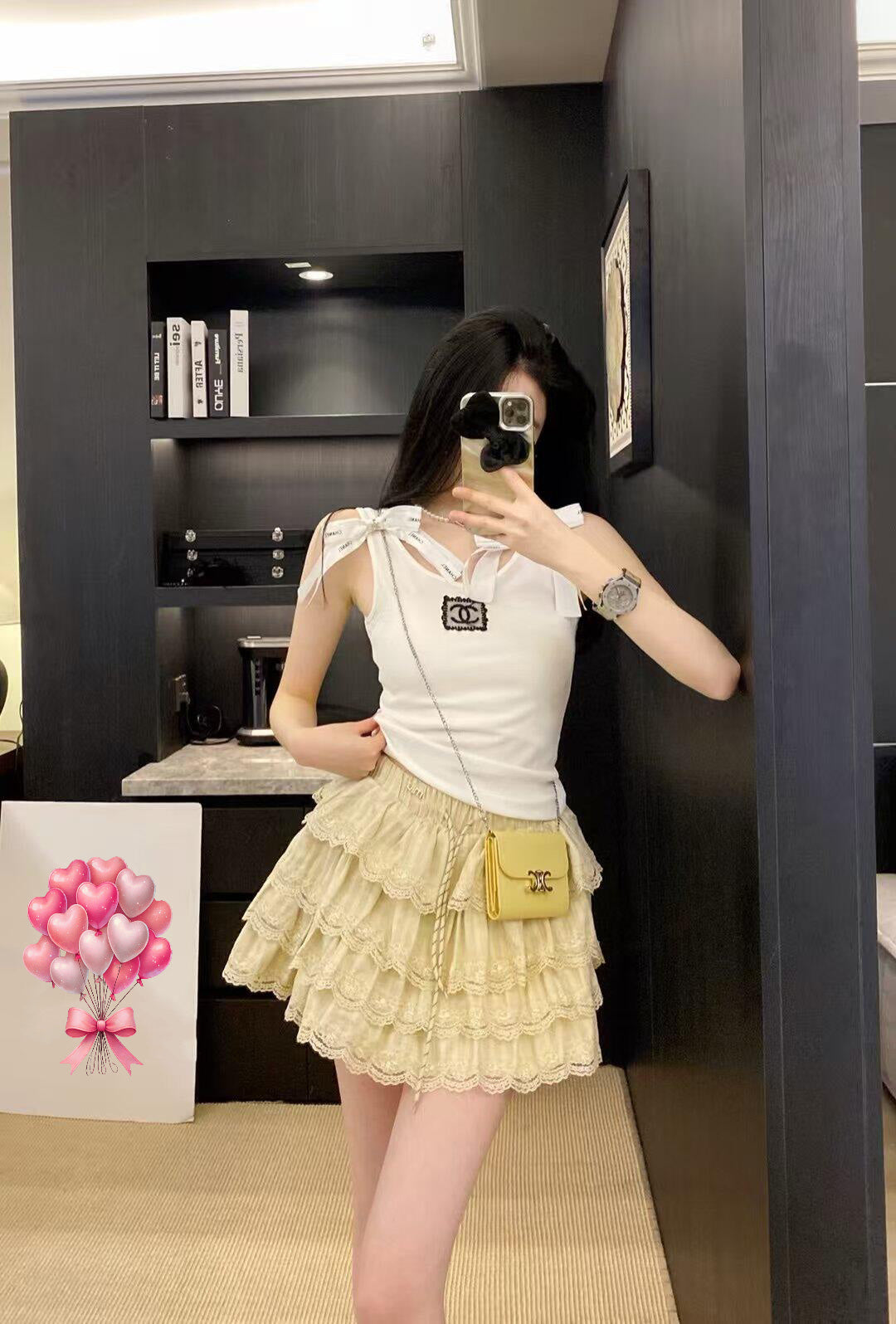 New mesh logo bow knitted vest