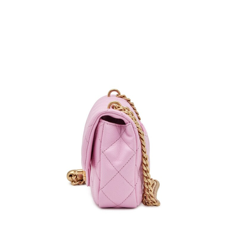 Pink Quilted Caviar Heart Crush Brushed Gold Hardware