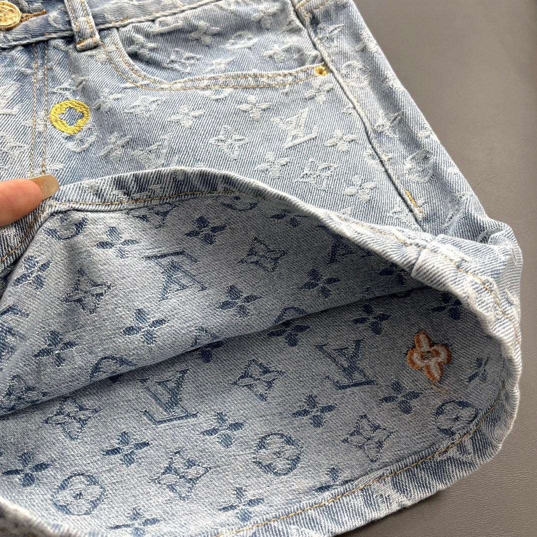 Embroidered  Print Denim Shorts
