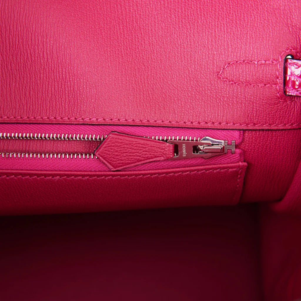 HE&ME Birkin 25 Rose Mexico Shiny Porosus Crocodile Palladium Hardware