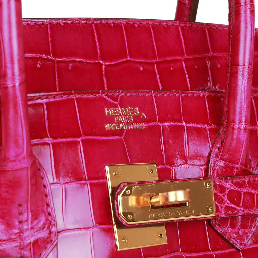 HE&ME Birkin 35 Rose Scheherazade Shiny Niloticus Crocodile Gold Hardware