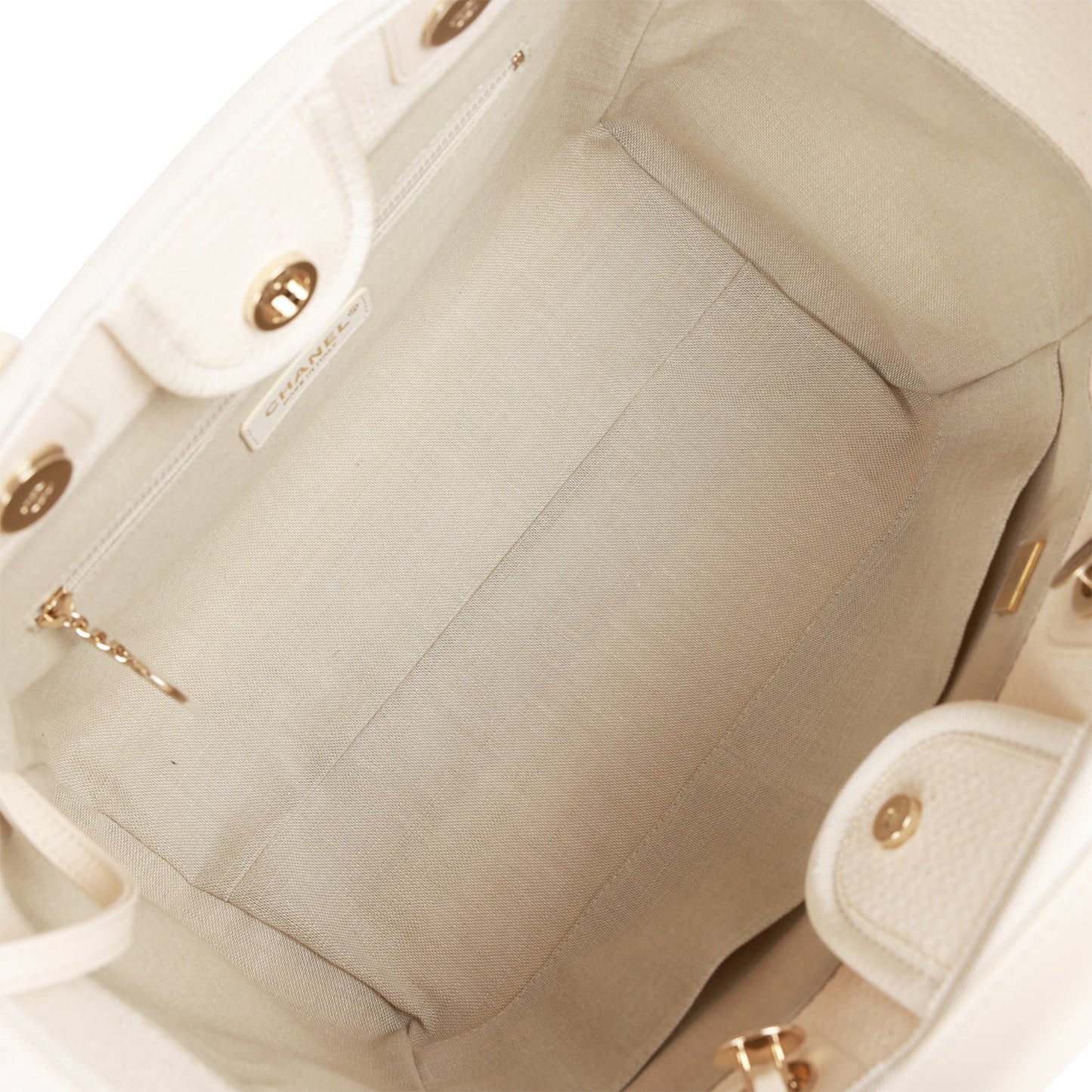 Small Deauville Shopping Bag White Boucle Light Gold Hardware